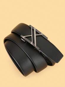 Ceinture en cuir pour homme avec boucle automatique lettre X, ceinture de taille personnalisée noire, couleur unie, style décontracté, pour jeunes, travail, bureau, maison, fête, voyage, 120 cm, 1 pièce - Noir - Voir 10