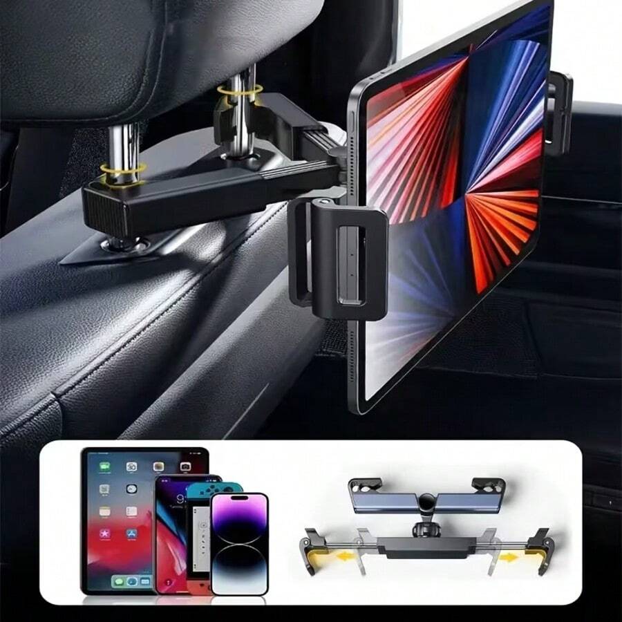 Car Headrest Tablet Mount - Adjustable Tablet Car Mount For Back Seat, Essential For Kids Road Trips, Fits 4.7-11 Inch Tablets