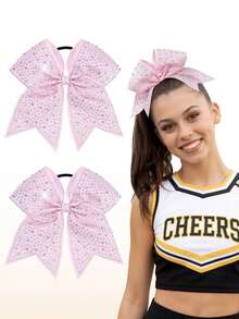 2pcs Rhinestone Cheerleader Bows, Girls Glitter Large Elastic Ponytail Hair Ties, Softball Game Hair Accessories - Multicolor - View 13