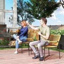 3-Piece Rattan Bistro Set, Garden Furniture With 2 Chairs, Coffee Table, Balcony Or Terrace Furniture, Steel, Yellow - 芥末黃 - 查看 9