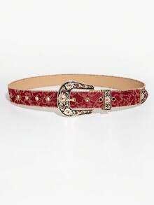 1pc Multi-Color Bohemian Pattern Floral Buckle Metal Buckle Colorful Floral Women's Decorative Waist Belt For Commute And Daily Use - Wine Red Lace - View 7