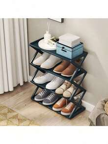4-Tier Z-Shaped Plastic Floor Storage Rack, Multi-Functional Large Capacity Storage Shelf, Easy Assembly Floor Storage Rack, Stackable, Suitable For Hallway, Closet, Living Room, Bedroom, Dorm - Multicolor - View 5