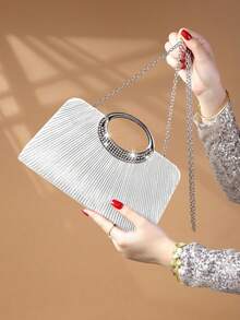 REMANLAND Shiny And Eye-Catching, Elegant And Charming, This Single Rhinestone Decorated Fashion Metal Clutch/Evening Bag Is Suitable For Women To Attend Parties, Weddings, Evening Events, Banquets And Other Occasions. This Evening Bag Is The Ideal Choice For Party Girls And Women. - White - View 2