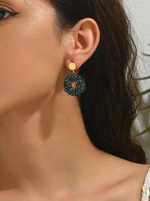 par de pendientes colgantes bohemios hechos mano con cristales y cuentas coloridas para uso diario de mujeres. - Verde 2 - Ver 5