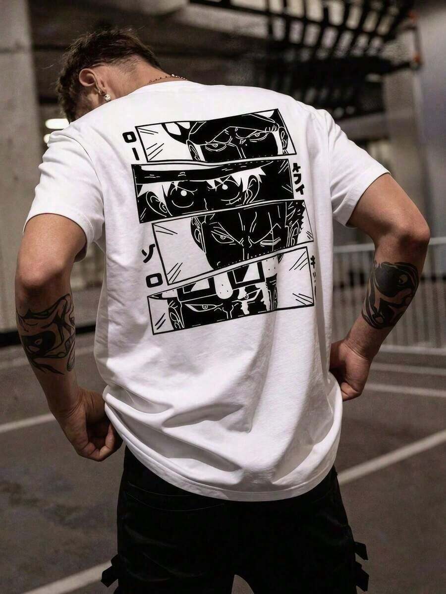 Classic Men's Cotton T Shirt Round Neck Short Sleeve Graphic Print Tee For Spring Summer Daily Outfit Stylish Comfortable Casual Essential Wardrobe - White - View 1