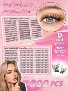 Eimny 300pcs DIY Eyelash Extension Kit, 30 Rows C Curl 3D Natural False Eyelashes With Adhesive, Sealer, Tweezers, 3 Brushes, Large Capacity Reusable, Skin-Friendly Waterproof Formula, Suitable For Beginners, Single Cluster Eyelash Set For Daily And Travel Makeup - Multicolor - View 10