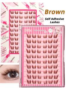 Sibeuna 60 Clusters Brown/Black Self-Adhesive False Eyelashes C Curl Natural Look Lightweight Soft Voluminous Feather-Like Suitable For Beginners Travel Essential - C - View 2