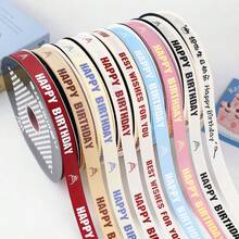 Birthday Cake Ribbon, Gift Box Packaging Ribbon, Bouquet Decoration Ribbon, Ribbed Decorative Ribbon, English Printed Packaging Ribbon - Multicolor - View 4