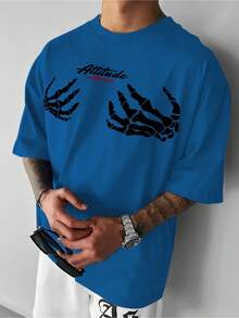 Una camiseta de hombre con un diseño de estilo callejero casual.Hecho de poliéster, presenta un corte holgado, cuello redondo y mangas cortas, adecuado para el uso en verano. - Morado - Ver 7