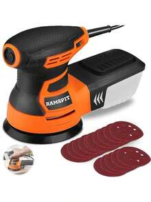 RAMSPIT - Lijadora orbital aleatoria2. 8A 350W Lijadora de órbita aleatoria 5 pulgadas 6 velocidad 13000 RPM con caja de polvo ciclónica y 15 hojas de lijado para carpintería pulido pulido - como en la imagen - Ver 8