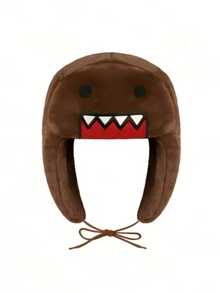 Autumn/Winter Outdoor Novelty Cartoon Design Embroidered Double-Layer Padded Warm Coral Fleece Earflap Hat - Camel - View 1