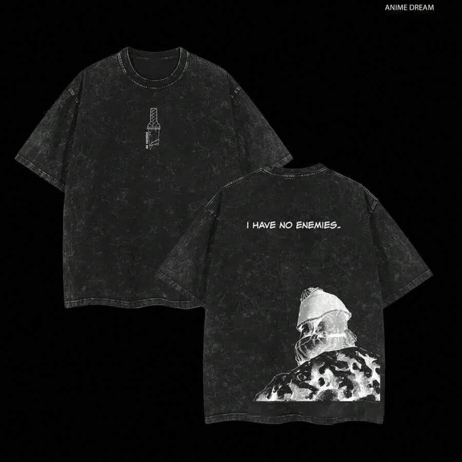 Men's Plain Short Sleeve Vinland Saga Anime T-Shirt - Soft Streetwear, Classic Crew Neck, Loose Fit, Vintage Wash, Seamless Ribbed, Oversized, Cotton - 黑色 - 查看 1