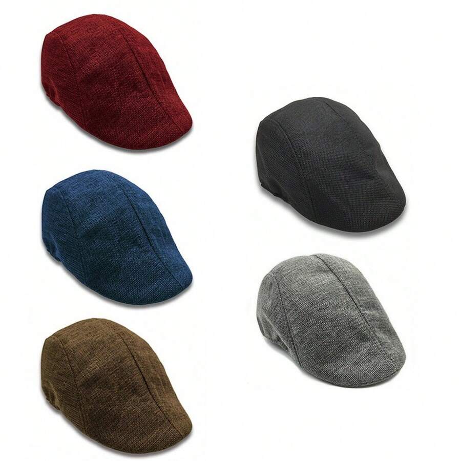 Linen, Beret, Hat - Black - View 1
