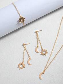1 Set Of Elegant And Simple Casual Style Sun And Moon Combination Earrings And Bracelet Set - Gold - View 3