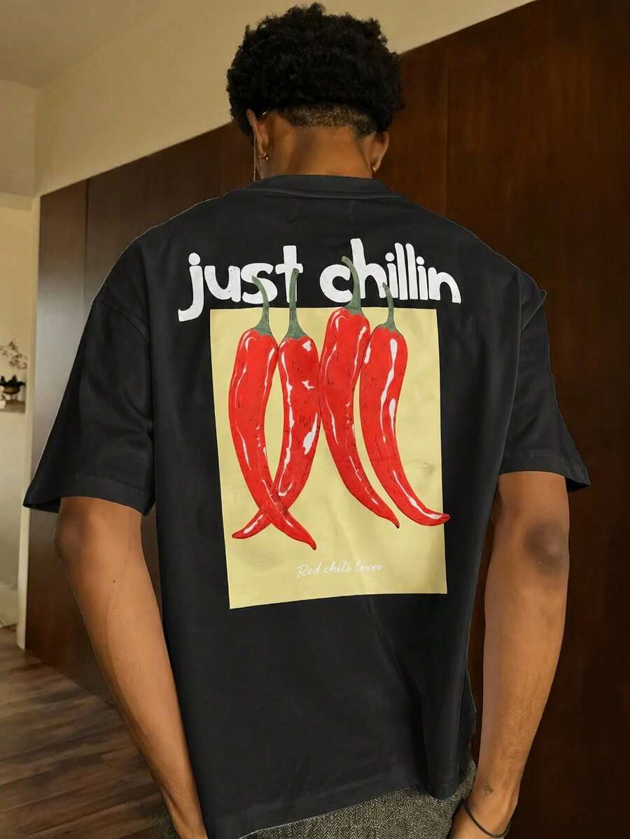 Camiseta Unisex de Manga Corta 100% Algodón, Estilo Casual con Estampado "Just Chillin", Moda Urbana y Estilo Vintage - estilo1 - Ver 1