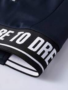 Men's Letter Print Zip-Up Long Sleeve Top And Pants Casual Daily Sports Set - Navy Blue - View 5