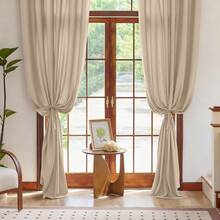 Plain Velvet Curtain With 8 Buttons (1 Piece), Soft And High Quality Fabric, Enhances The Style Of Your Home, Perfect To Complement Any Modern Decor Style. - 淺咖 - 查看 8