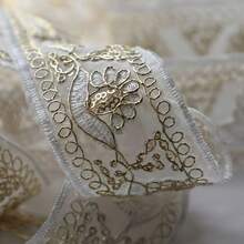 1/5"復古金色刺繡蕾絲飾邊，復古花卉提花縫製緞帶，適用於洋裝、衣物、包包、窗簾手工藝裝飾，適合DIY服飾、縫紉與初學者 - 多色D - 查看 13