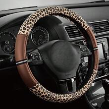 Leopard Print PU Leather Rhinestone Inlaid Patchwork Car Steering Wheel Cover, Non-Slip Wear-Resistant Inner Ring Grip, Fits 15inch Car, Unisex, Car Interior Accessory - Multicolor - View 9