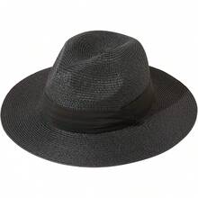 Sombrero de paja de ala ancha para mujer Lanzom, estilo Panamá, enrollable, para playa, con protección solar UPF50+ - Rojo - Ver 16