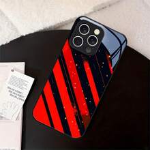 [Expédition 24h depuis DE/FR/ES] Coque de téléphone Apple 11-17 16 21-26 Galaxy : Coque en verre noir simple, élégante et durable pour iPhone 17, 17 Air, 16e, 16, 15, 14, 13, 12, 11, 5G, Plus, Pro, Pro Max - Motif étoile, fine, rouge et noir, design moderne - 1 image couleur - Voir 5