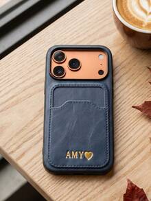 Personalisierte Goldfolie individueller Text Vintage Kunstleder Kartenfach Handyhülle kompatibel mit iPhone 15 16 17 Pro Max mit Kartenaufbewahrungstasche vollständiger großer Kameraausschnitt stoßfest sturzsicher schützende Handyhülle für Frauen Männer Studenten GeschäftsPaar weit verbreitet im täglichen Leben Arbeit Reisen Dating Geburtstag Jahrestag Geschenk Szenen - marineblau - Übersicht 4