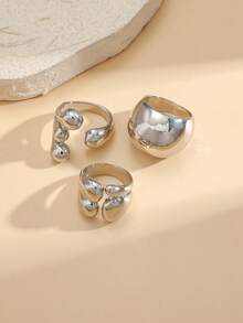 3pcs/Set Men's Rings Set, Water Drop Design, Suitable For Men's Daily Wear - 3-piece Teardrop Ring Set - View 1