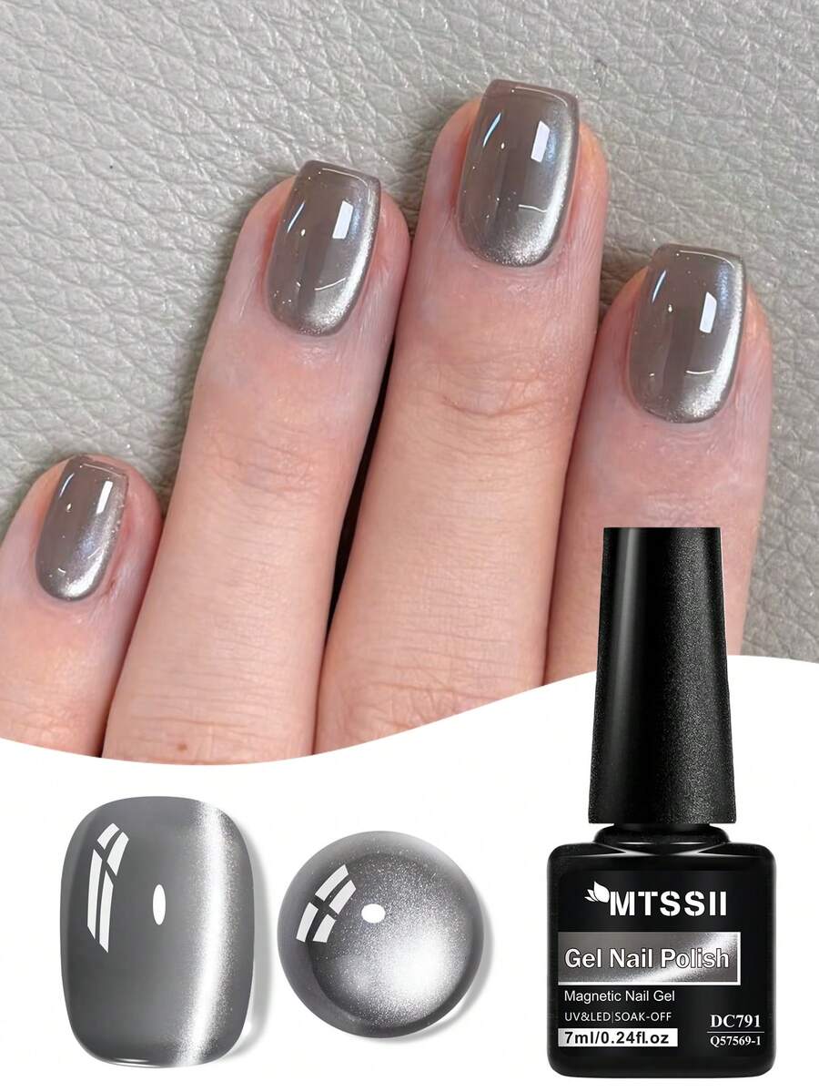 Mtssii 1pc 7ml Water Light Crystal Cat Eye Gel Nail Polish, Glass Beads Effect Cat Magnetic Semi Permanent Soak Off UV Gel Varnish For Summer Nails, Manicure Nail Art DIY For Home And Salon Nail Supplies