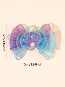 2 piezas de pinzas de lazo de tul estilo oceánico con conchas brillantes y perlas falsas, lazo de tul degradado azul-púrpura, accesorios para el cabello de adolescentes para boda en la playa/verano - Multicolor - Ver 4