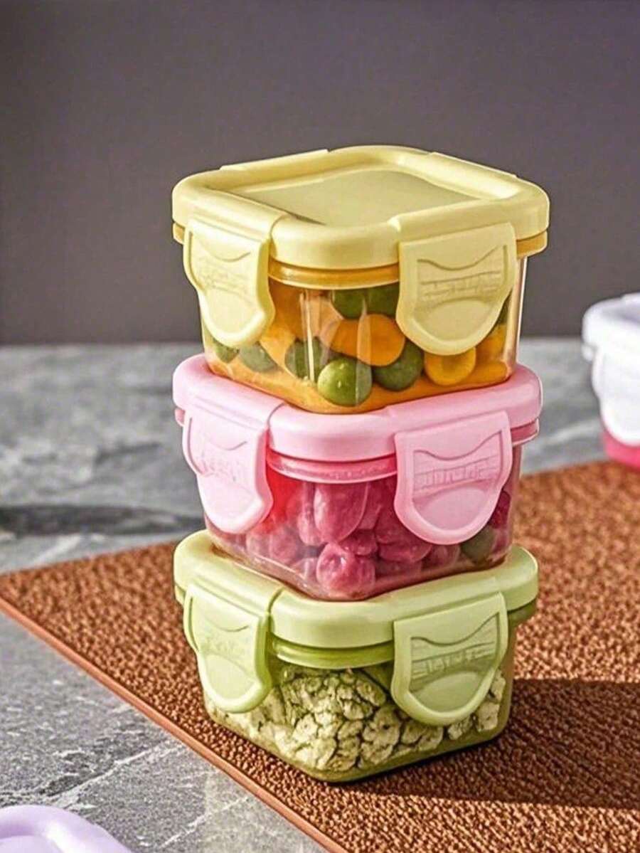 Juego de contenedores pequeños para almacenamiento de alimentos, cajas de almuerzo, cajas selladas para refrigerador, cajas de almacenamiento rectangulares de plástico selladas, contenedores pequeños de alimentos, frascos de especias multifuncionales, material de plástico de 2 oz con tapas - Multicolor - Ver 1