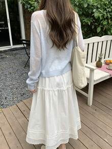 Spring/Summer V-Neck Loose Thin Casual Versatile Sun Protection Knit Cardigan Top For Women - Baby Blue - View 9