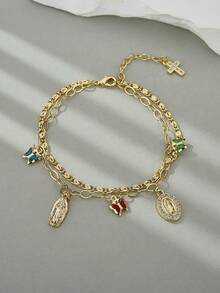 Dainty 2-In-1 Religious Jewelry Set, Virgin Mary Guadalupe Necklace & Bracelet With Multicolor Butterfly Charmsv, Baptism Birthday Gift For Ladies - Multicolor - View 6