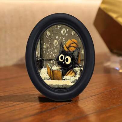 1 pièce Cadre photo ovale noir 3D sans perçage, photo remplaçable, convient pour la décoration de la maison, la décoration des fêtes, la décoration de bureau, la décoration d'Halloween et d'automne, décoration murale artistique exquise