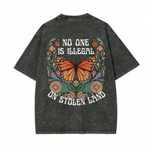 Camiseta de Hombre 100% Algodón Lavado, Cuello Redondo, Estampada, Talla Grande - Fck ICE, Nadie Es Ilegal en Tierra Robada, Retro Anti-Maga Pro-Immigración, Camiseta Vintage Casual para Act - Negro - Ver 2