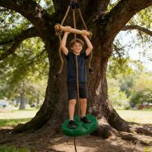 1PC 3-In-1 Fun & Fitness Swing For Outside, Swing Seat, Sensory Swing Rope Swing For Tree Swing Set Accessories Saucer Swing Disc Swing Backyard Swing Indoor-Outdoor Climbing Frame Sports & Outdoor Play Toys - 墨綠色 - 查看 2