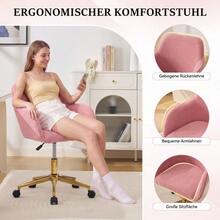 002 - Modern Swivel Office Chair In Plush-Effect Fabric, Height Adjustable, 360° Swivel, Gold Legs, For Office And Home Office, White - Pink - View 6