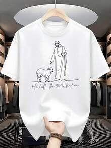 Jesús dejando noventa y nueve ovejas para buscar a una perdida simboliza amor divino incondicional esta camiseta de hombre ideal devoción - Blanco - Ver 1