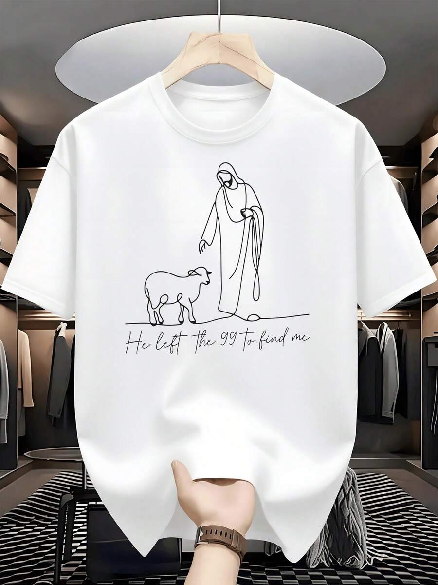 Jesús dejando noventa y nueve ovejas para buscar a una perdida simboliza amor divino incondicional esta camiseta de hombre ideal devoción - Blanco - Ver 1