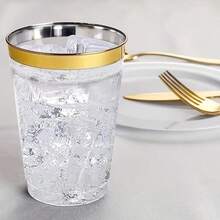 20pcs Gold Cups, 10oz Clear Cups With Gold Rim, Gold Beer Cups, Party Cups, Premium Gold Rimmed Cups, Perfect For Weddings And Parties, Reusable - Gold - View 7