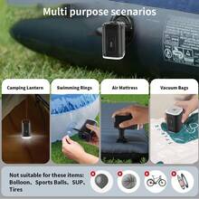 Portable Rechargeable Air Pump, 3-In-1 Inflator & Deflator Pump, LED Light, 5 Nozzles, USB Charging, ABS Material, Camping Essential - Many - View 5