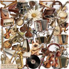 50 piezas Pegatinas de Instrumentos Musicales Retro de PET, para Scrapbooking, Portátil, Botella de Agua, Teléfono, Coche - Transparente - 1 Set - Ver 13