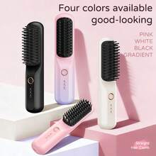 USB Rechargeable Wireless Hair Straightener Comb, Negative Ion Anti-Damage, Straight & Curly Hair Dual Use, Fast Heating With Overheat Protection, Pink/Black/White Gradient Color Options, Portable Travel Size, Creates Silky Smooth Hair, Suitable For Dorm Use - Multicolor - View 8