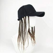 European American Men Integrated Cap & Wig, Adjustable Hip Hop Small Braids Baseball Cap - Black - View 9