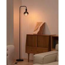 ONEWISH Living Room Floor Lamp, Minimalist Industrial Floor Lamp With Modern LED Spotlight, 6-Inch Black Clear Glass Globe, 1800K Warm Ambient Lighting, Decorative Tall Floor Lamp For Bedroom And Office - 1800K - 查看 8