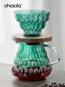 choxila 1 buah Teko Kopi Tuang Kaca Warna Gradien, 700ml Wadah Kopi Kaca dengan Saringan Kopi Kaca dan Alas Kayu, Set Teko Kopi untuk Rumah atau Kantor - Pot berbagi gradien hijau - View 3