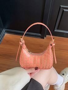 1pc Fashionable Stone Texture PU Leather Handbag With Zipper Closure, Underarm Bag, Crocodile Pattern Lipstick Handbag, Suitable For Shopping, Parties And Daily Use - A - View 2