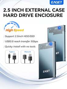 2.5 Inch External Hard Drive Enclosure USB 3.0 To SATA III Adapter Plug And Play Supports HDD/SSD Up To 6TB Portable Metal Case Universal UASP Support (Hard Drive Not Included) - 無色 - 查看 1