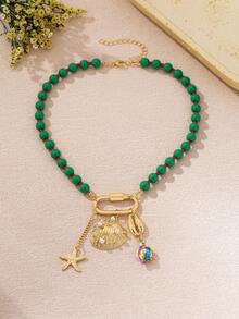 1pc Fashionable Ocean Style Acrylic Dopamine Color Beads Starfish Shell Necklace Suitable For Women Summer Vacation Party Wear - Ocean - View 10