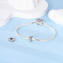 1pc Original 925 Sterling Silver Eternal Text Heart-Shaped Zirconia Spacer Bead, Suitable For Bracelet Necklace DIY Matching - Silver - View 4