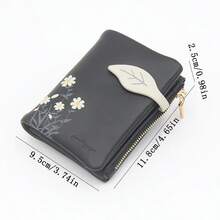 新款黑色熱門印花短款夾扣錢包 學生拉鍊雙摺包 ID卡夾 銀行卡夾 相片夾 ID卡相片收納包 日用居家旅行 學生零錢包 生日禮物 節日禮物 學生活動短錢包 - 黑色 - 查看 3